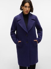 VERO MODA Blue Longline Boucle Button Up Smart Coat - Image 4 of 6