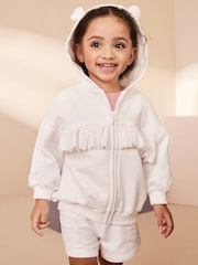 Weiß - Kapuzenjacke mit Lochstickerei und Reißverschluss (3Monate–7Jahre) - Bild 1 von 7