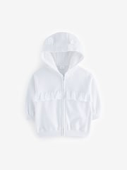 Weiß - Kapuzenjacke mit Lochstickerei und Reißverschluss (3Monate–7Jahre) - Bild 5 von 7