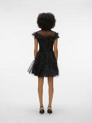 VERO MODA Black Mesh Ruffle Skater Party Dress - Image 3 of 7
