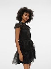 VERO MODA Black Mesh Ruffle Skater Party Dress - Image 5 of 7