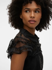 VERO MODA Black Mesh Ruffle Skater Party Dress - Image 6 of 7