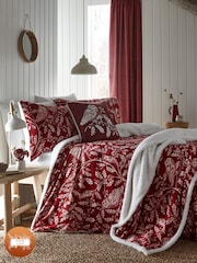 Dreams & Drapes Red Christmas Woodland Owls Plush Fleece Duvet Cover Set - Image 2 of 4