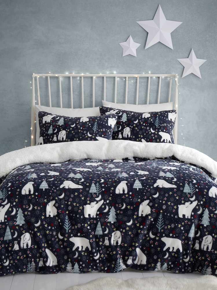 Fusion Blue Starry Night Plush Fleece Duvet Cover Set - Image 1 of 4