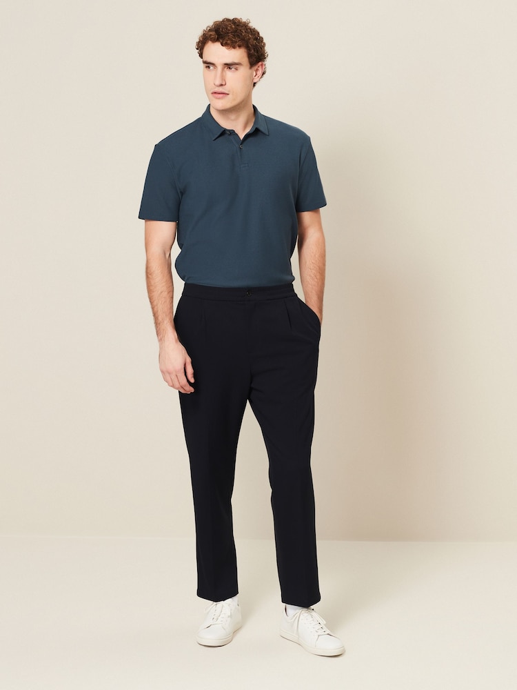 Navy Blue Textured Short Sleeve Polo Shirt - Image 2 of 7
