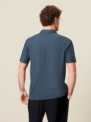 Navy Blue Textured Short Sleeve Polo Shirt - Image 3 of 7
