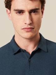 Navy Blue Textured Short Sleeve Polo Shirt - Image 4 of 7