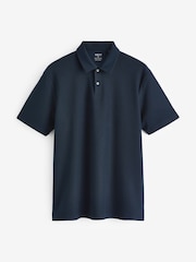 Navy Blue Textured Short Sleeve Polo Shirt - Image 5 of 7