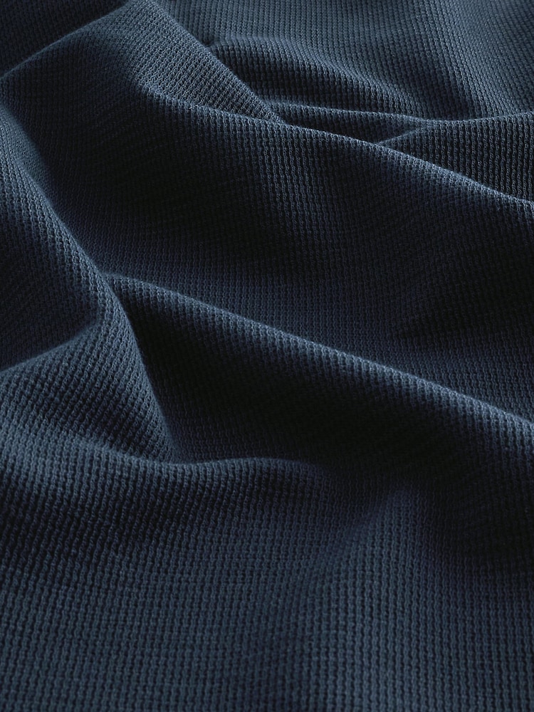 Navy Blue Textured Short Sleeve Polo Shirt - Image 7 of 7