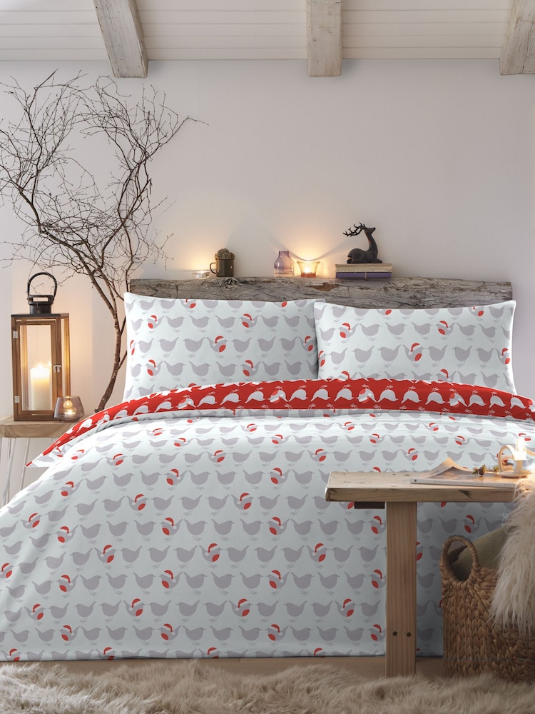 Fusion Red Geo Robin Christmas Reversible Duvet Cover Set - Image 3 of 3
