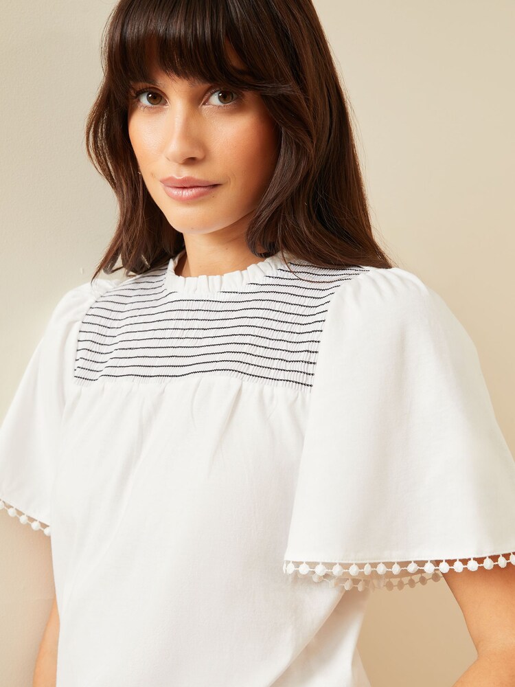 Love & Roses Ivory White Shirred Yoke Flutter Sleeve Jersey Top - Image 2 of 4 Love & Roses Ivory White Shirred Yoke Flutter Sleeve Jersey Top - Image 2 of 4