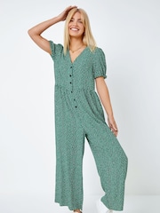 Dusk Green Polka Dot Print Culotte Jumpsuit - Image 1 of 5