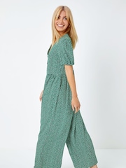 Dusk Green Polka Dot Print Culotte Jumpsuit - Image 2 of 5