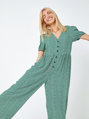 Dusk Green Polka Dot Print Culotte Jumpsuit - Image 3 of 5