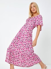 Dusk Pink Floral Print Sweetheart Midi Dress - Image 4 of 5
