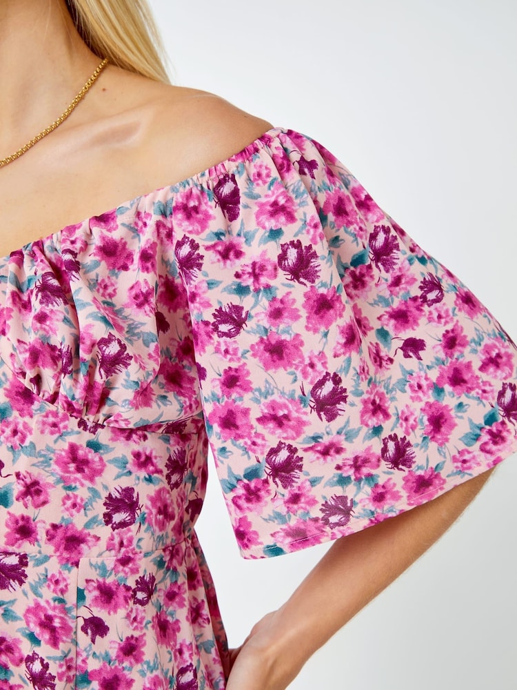 Dusk Pink Floral Print Sweetheart Midi Dress - Image 5 of 5