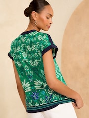 Love & Roses Green Print Jersey V Neck Woven Trim Short Sleeve T-Shirt - Image 3 of 4