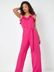 Dusk Pink Frill Detail Wide Leg Jumpsuit - Image 1 of 5