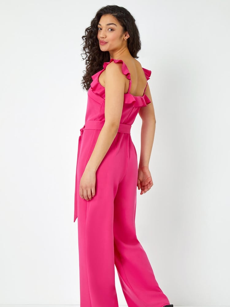 Dusk Pink Frill Detail Wide Leg Jumpsuit - Image 2 of 5