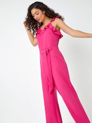 Dusk Pink Frill Detail Wide Leg Jumpsuit - Image 3 of 5