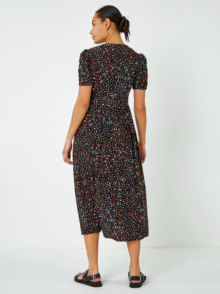 Dusk Black Ditsy Spot Print Button Down Dress - Image 2 of 5