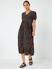 Dusk Black Ditsy Spot Print Button Down Dress - Image 3 of 5