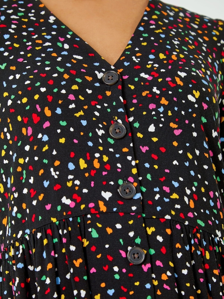 Dusk Black Ditsy Spot Print Button Down Dress - Image 5 of 5