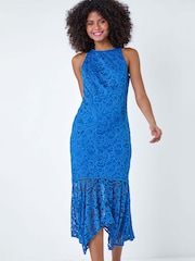 Dusk Blue Sleeveless Stretch Lace Midi Dress - Image 2 of 5