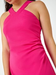 Dusk Pink Ruched Halter Neck Midi Stretch Dress - Image 5 of 5