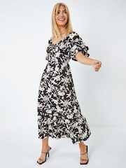 Dusk Black Contrast Floral Tiered Midi Dress - Image 2 of 5