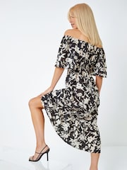 Dusk Black Contrast Floral Tiered Midi Dress - Image 3 of 5