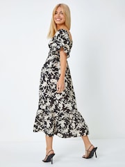 Dusk Black Contrast Floral Tiered Midi Dress - Image 4 of 5