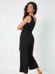 Dusk Black Sleeveless Linen Blend Jumpsuit - Image 2 of 5