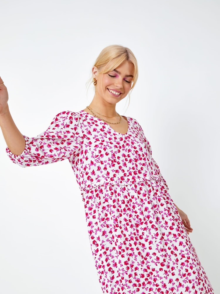 Dusk Pink Floral Print Frill Detail Smock Dress - Image 1 of 5