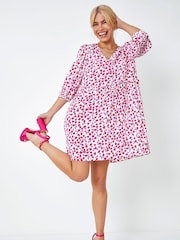 Dusk Pink Floral Print Frill Detail Smock Dress - Image 3 of 5