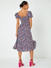 Dusk Black Floral Polka Dot Puff Sleeve Dress - Image 2 of 5