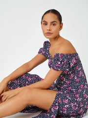 Dusk Black Floral Polka Dot Puff Sleeve Dress - Image 5 of 5