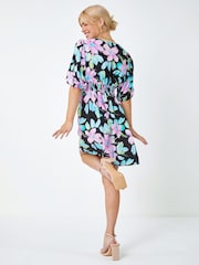 Dusk Black Floral Print Wrap Mini Dress - Image 2 of 5