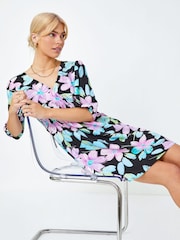 Dusk Black Floral Print Wrap Mini Dress - Image 4 of 5