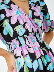 Dusk Black Floral Print Wrap Mini Dress - Image 5 of 5