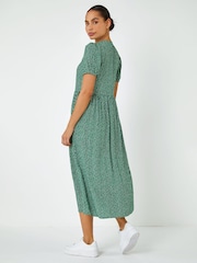 Dusk Green Ditsy Spot Button Through Midi Dress - Image 2 of 5