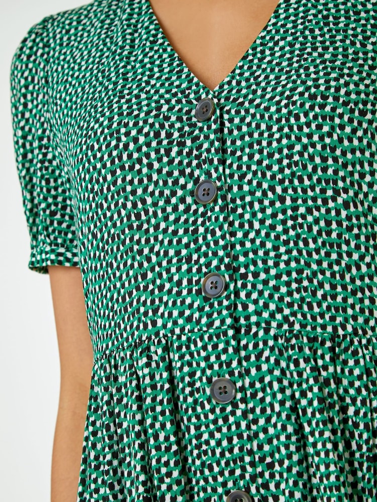Dusk Green Ditsy Spot Button Through Midi Dress - Image 5 of 5