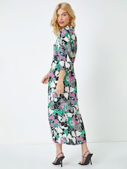 Dusk Black Floral Twist Front Maxi Shirt Dress - Image 2 of 5