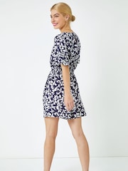 Dusk Blue Leaf Print Wrap Playsuit - Image 2 of 5