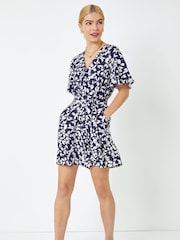 Dusk Blue Leaf Print Wrap Playsuit - Image 3 of 5