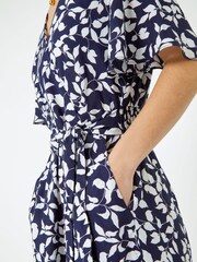Dusk Blue Leaf Print Wrap Playsuit - Image 5 of 5
