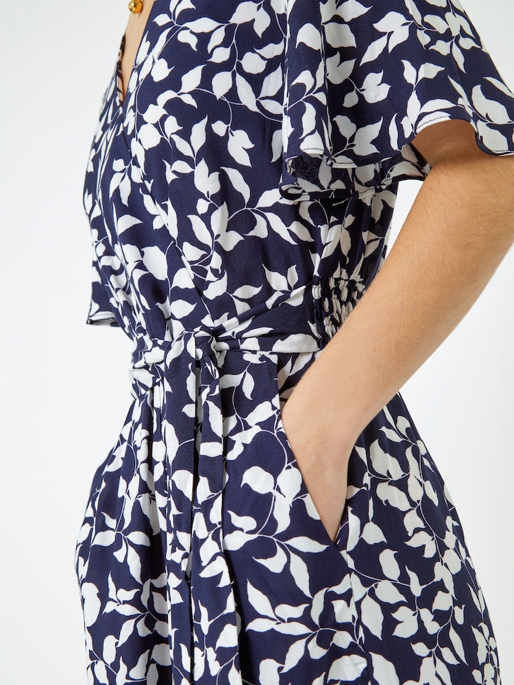 Dusk Blue Leaf Print Wrap Playsuit - Image 5 of 5