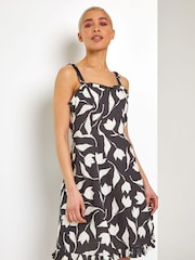 Dusk Black Leaf Print Frill Detail Tea Dress - Image 1 of 4