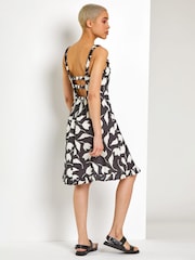 Dusk Black Leaf Print Frill Detail Tea Dress - Image 2 of 4