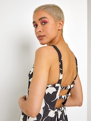 Dusk Black Leaf Print Frill Detail Tea Dress - Image 4 of 4
